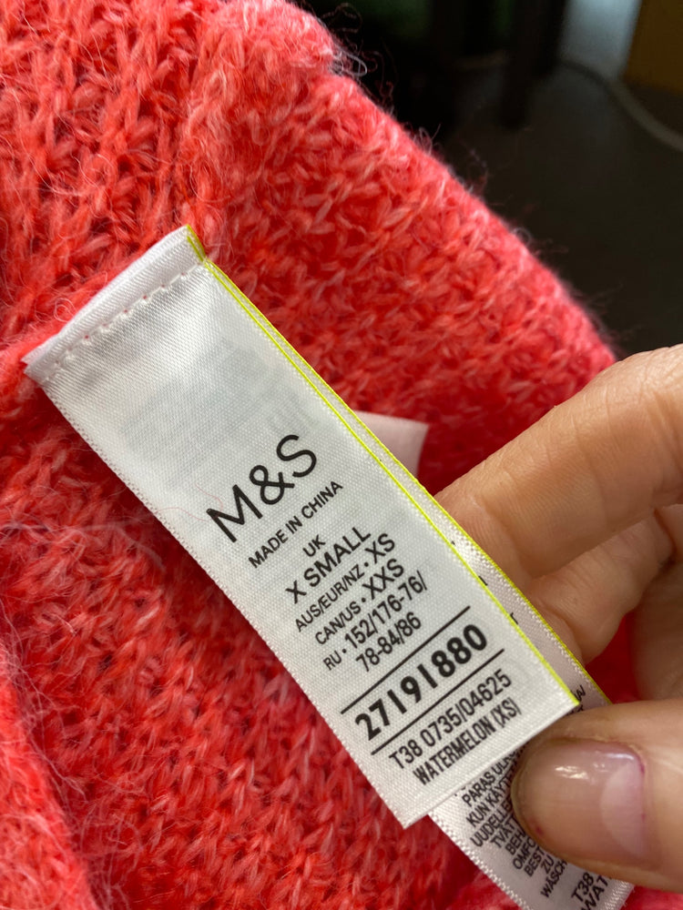Amazing M&S wool blend knitted oversized Cardigan UkXS Pink red HT149