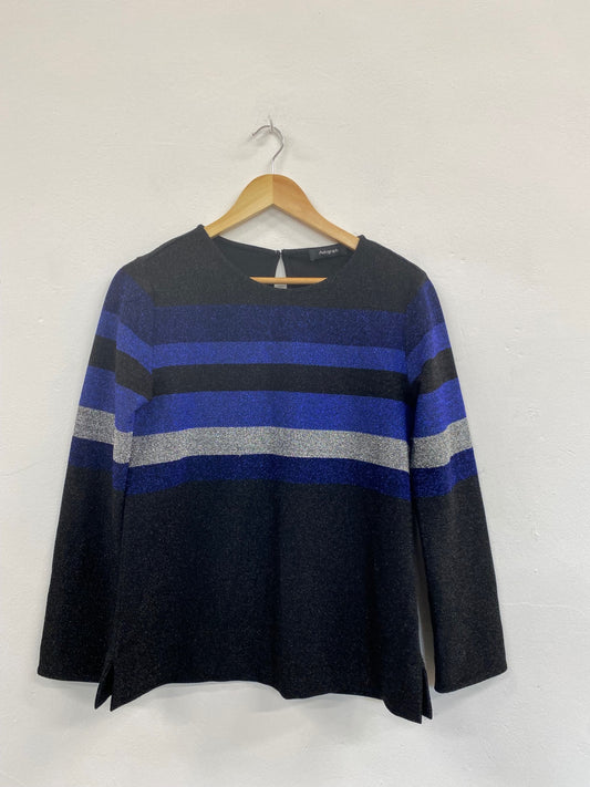 Fabulous Autograph metallic striped shimmer Sweater UK10 Black & Blue HT149