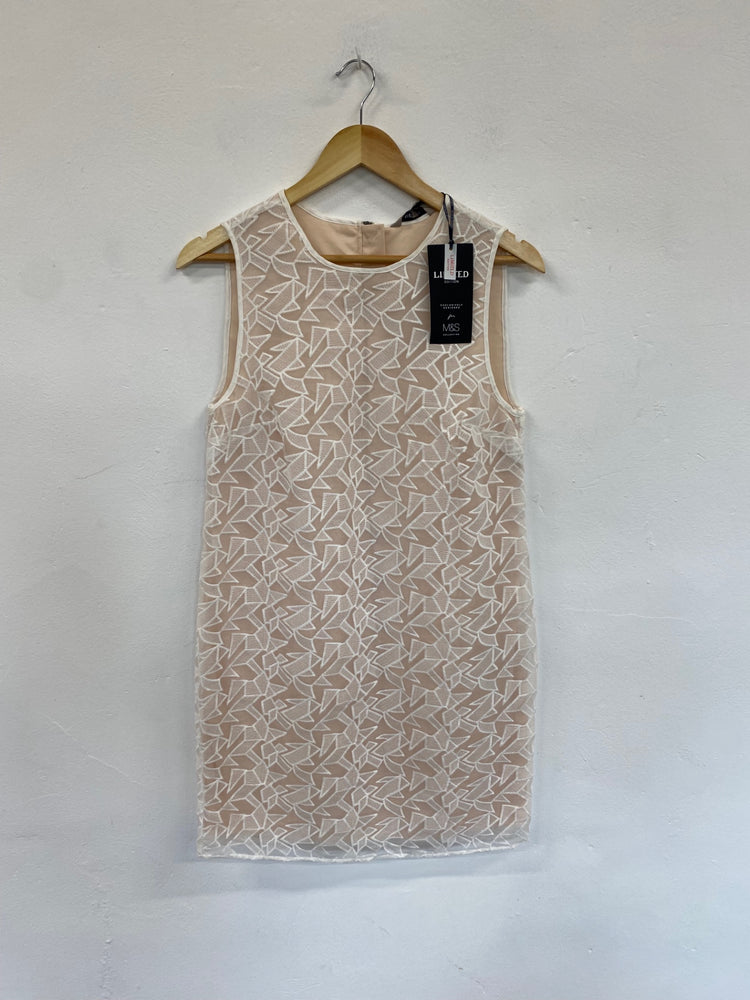 Amazing M&S Collection Occasion Party overlay Dress UK10 Beige & White New HL149