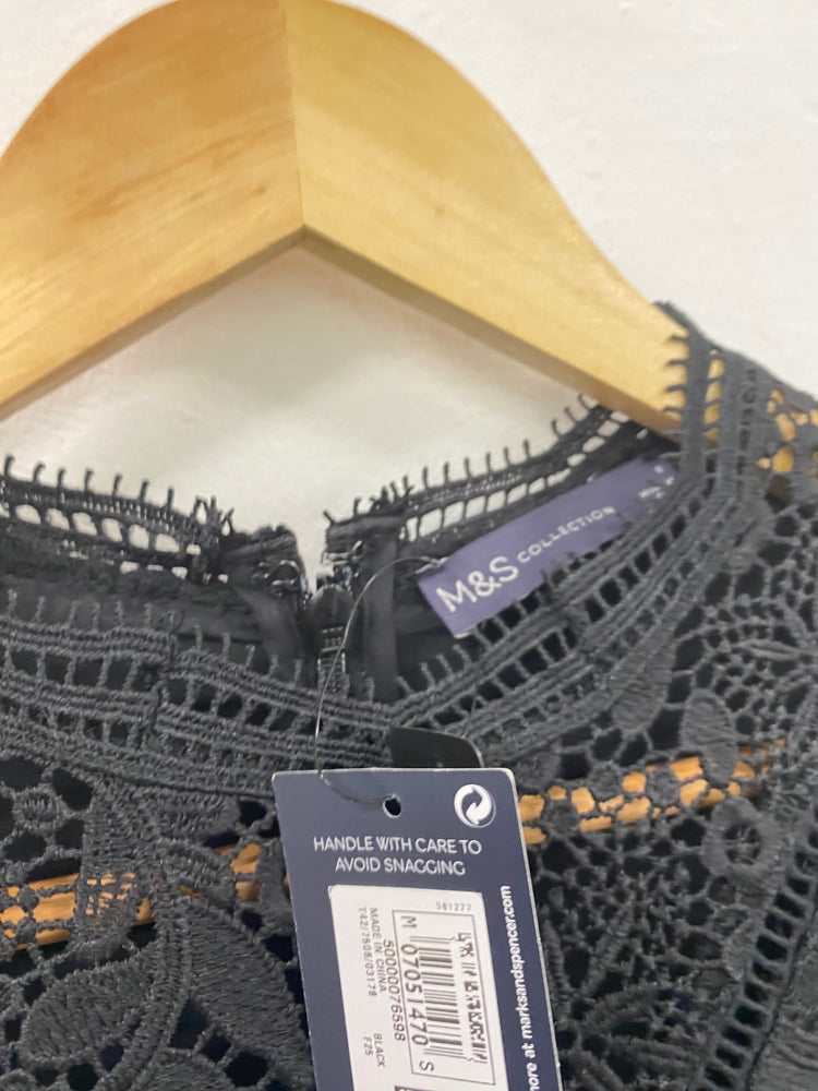 Amazing Marks &Spencer formal party occasion Dress Uk8 Black Overlay HT149