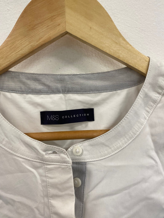 Fabulous M&S Collection striped longline Shirt Uk8 White & Blue grandad collar HT149