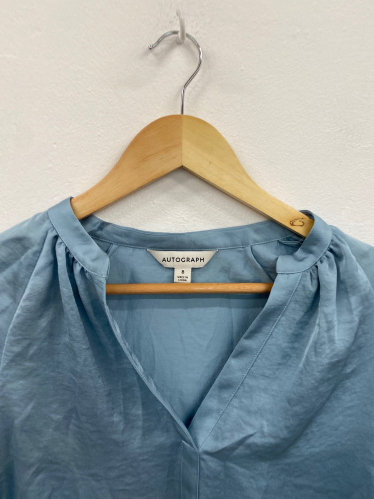 Amazing Autograph tunic gypsy Blouse UK8 Blue Slinky HT149