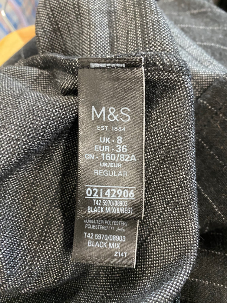 Amazing M&S Collection Pinstripe formal office Dress UK8 Grey preppy HT149