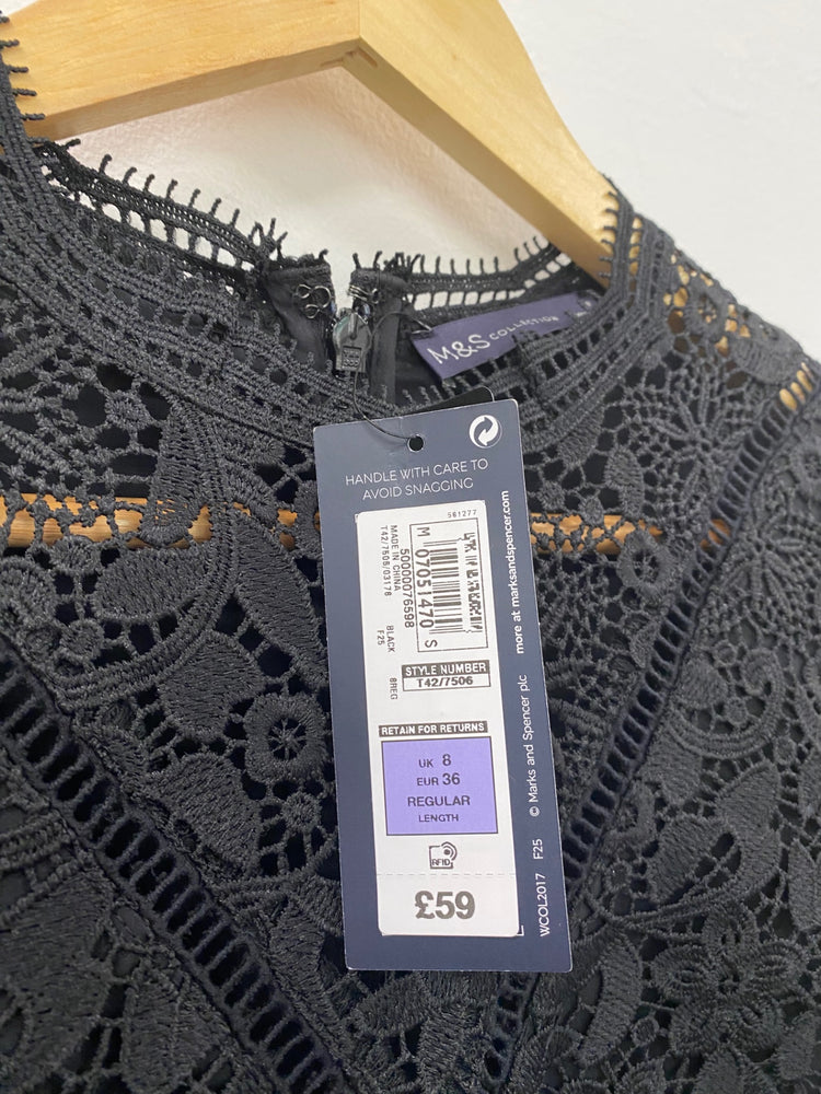 Amazing Marks &Spencer formal party occasion Dress Uk8 Black Overlay HT149