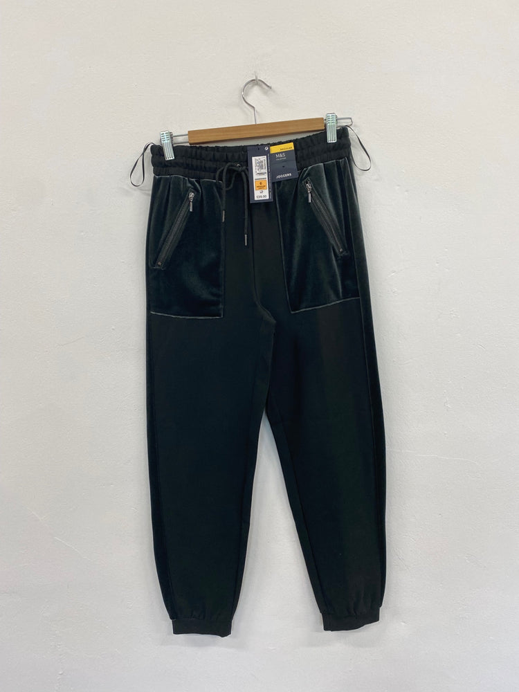 Amazing M&S luxury velvet Joggers UK6 deep green zip detail HT149