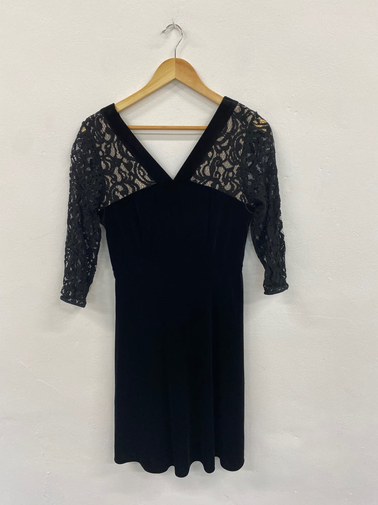 Amazing M&S Collection velvet evening Dress UK10 Black Skater HT149