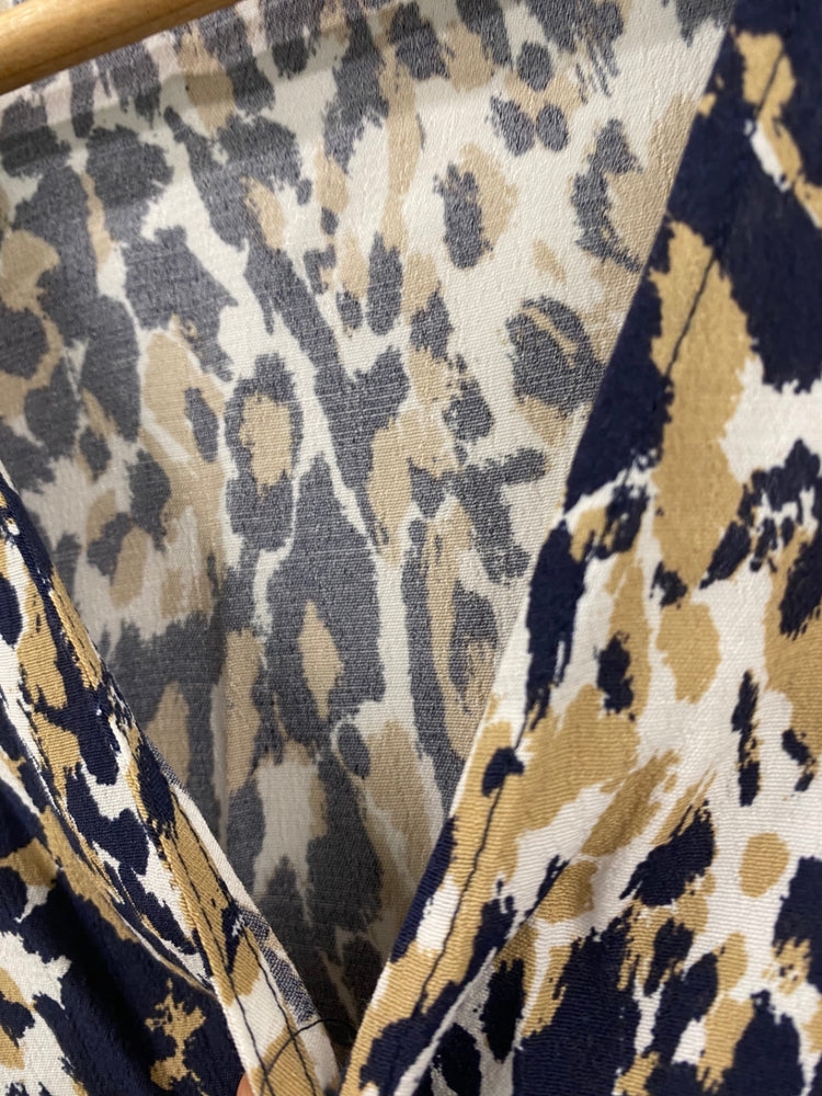 Amazing M&S animal print midi tea Dress UK6 Navy Beige amazing cuffs HT149