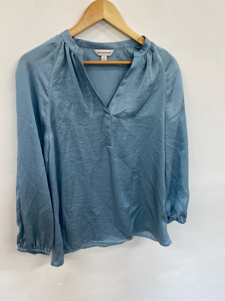 Amazing Autograph tunic gypsy Blouse UK8 Blue Slinky HT149