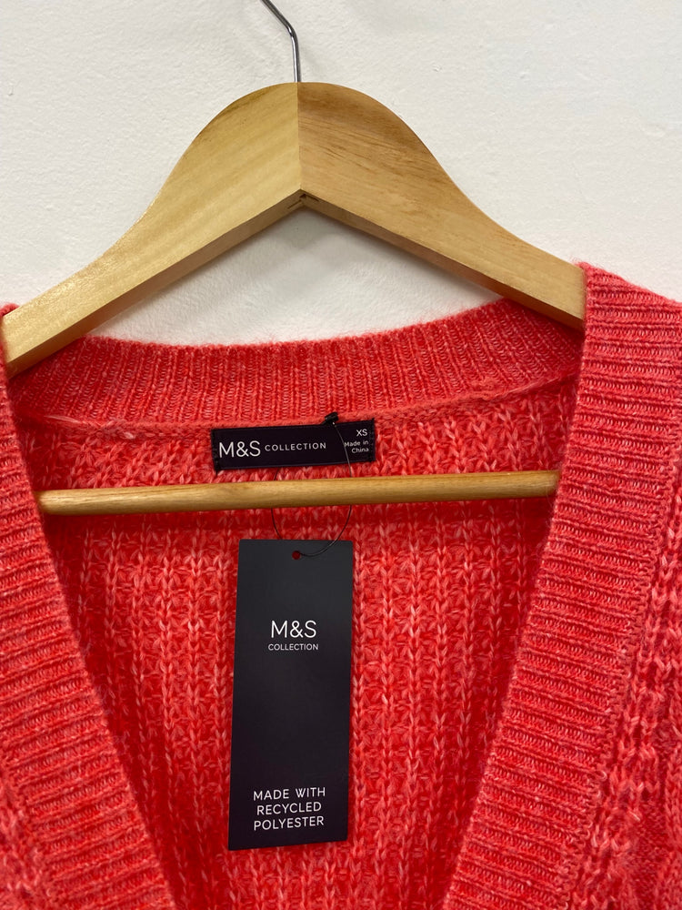 Amazing M&S wool blend knitted oversized Cardigan UkXS Pink red HT149