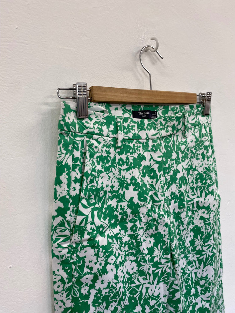 Amazing Marks & Spencers paisley floral Cropped trousers UK8 Short Green & White HL149