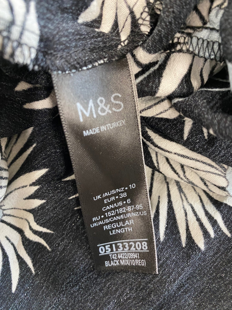 Amazing M&S floral baby blue midi tea Dress UK10 Black HT149