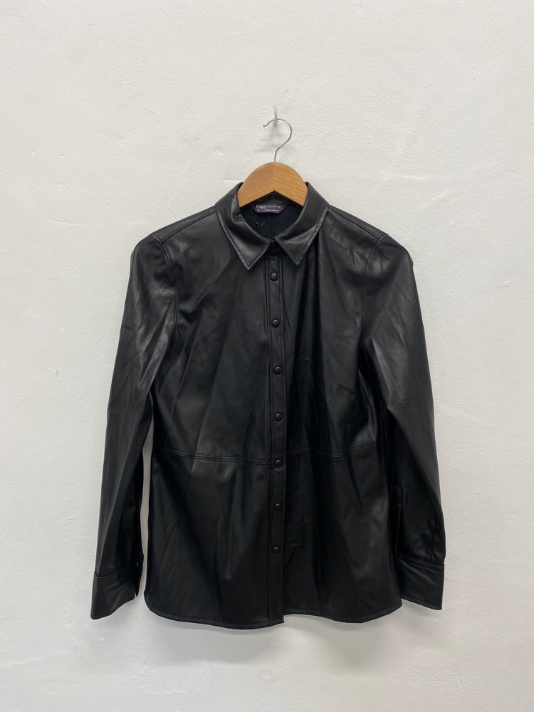 Fabulous M&S Faux Leather Shacket UK8 Black HT149