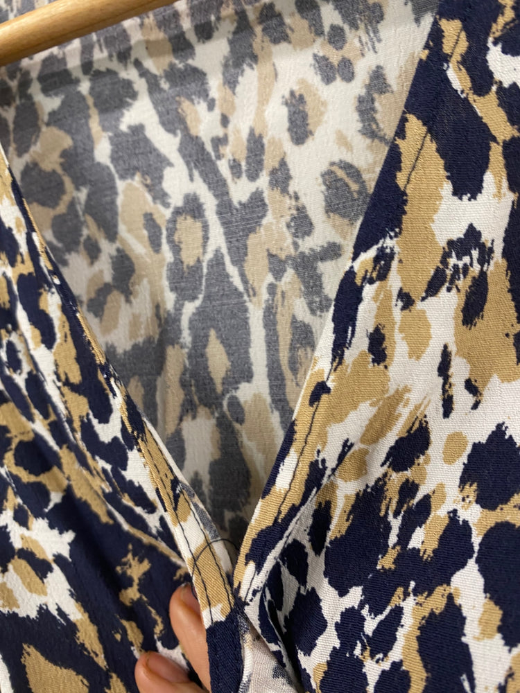 Amazing M&S animal print midi tea Dress UK6 Navy Beige amazing cuffs HT149