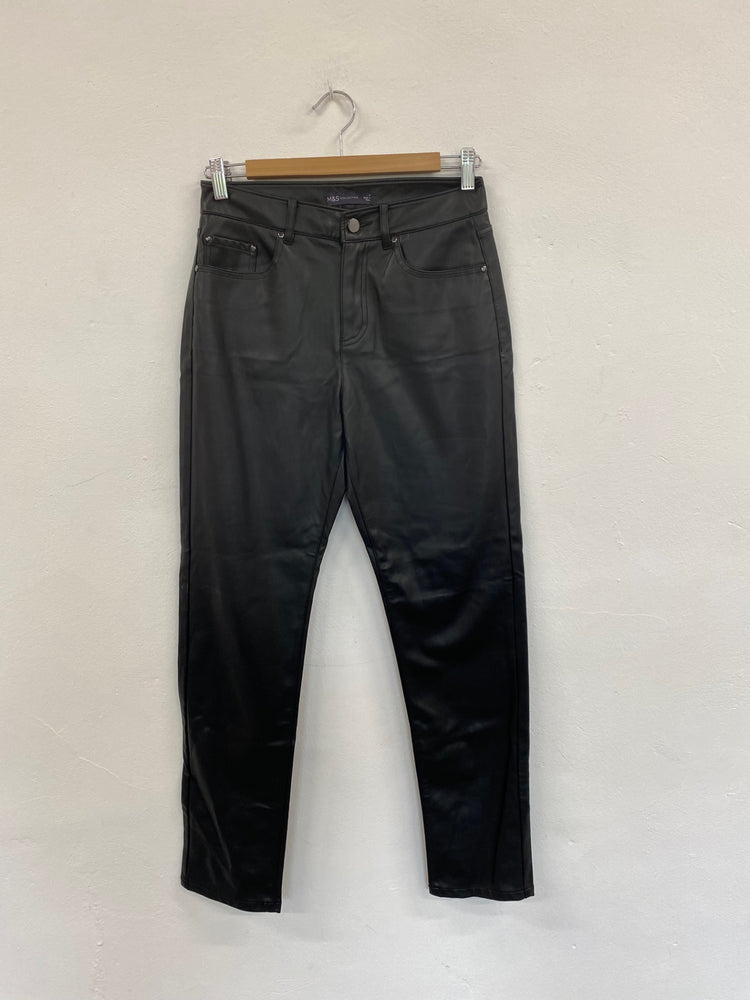 Fabulous M&S faux leather slim leg Trousers UK8 Black HT149