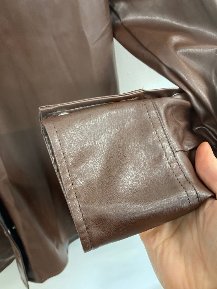 Fabulous M&S Collection faux leather longline Shirt UK8 Brown Chocolate HT149
