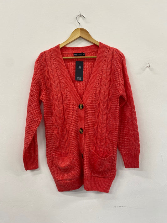Amazing M&S wool blend knitted oversized Cardigan UkXS Pink red HT149