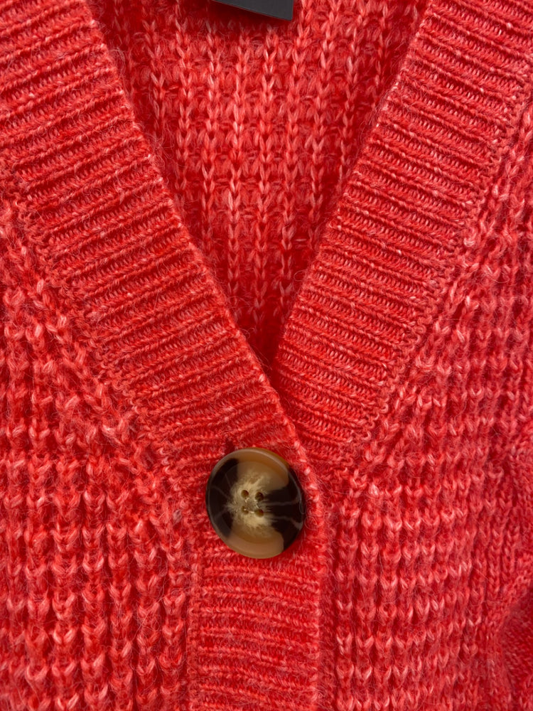 Amazing M&S wool blend knitted oversized Cardigan UkXS Pink red HT149