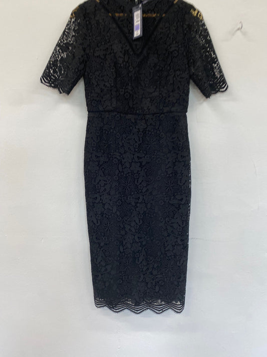 Amazing Marks &Spencer formal party occasion Dress Uk8 Black Overlay HT149
