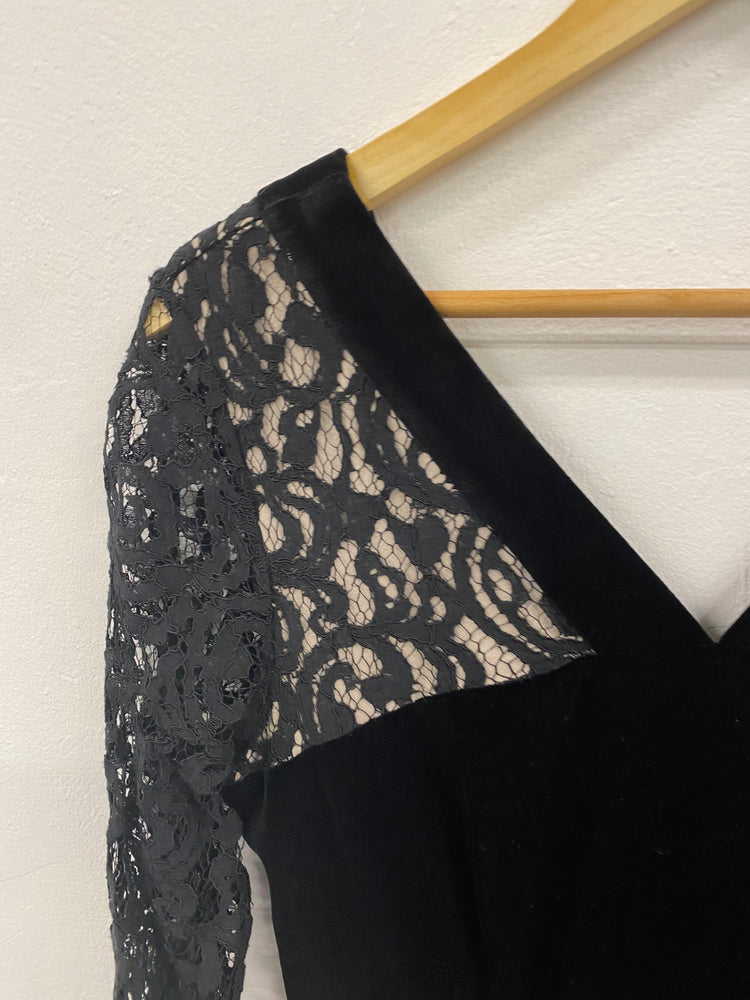 Amazing M&S Collection velvet evening Dress UK10 Black Skater HT149