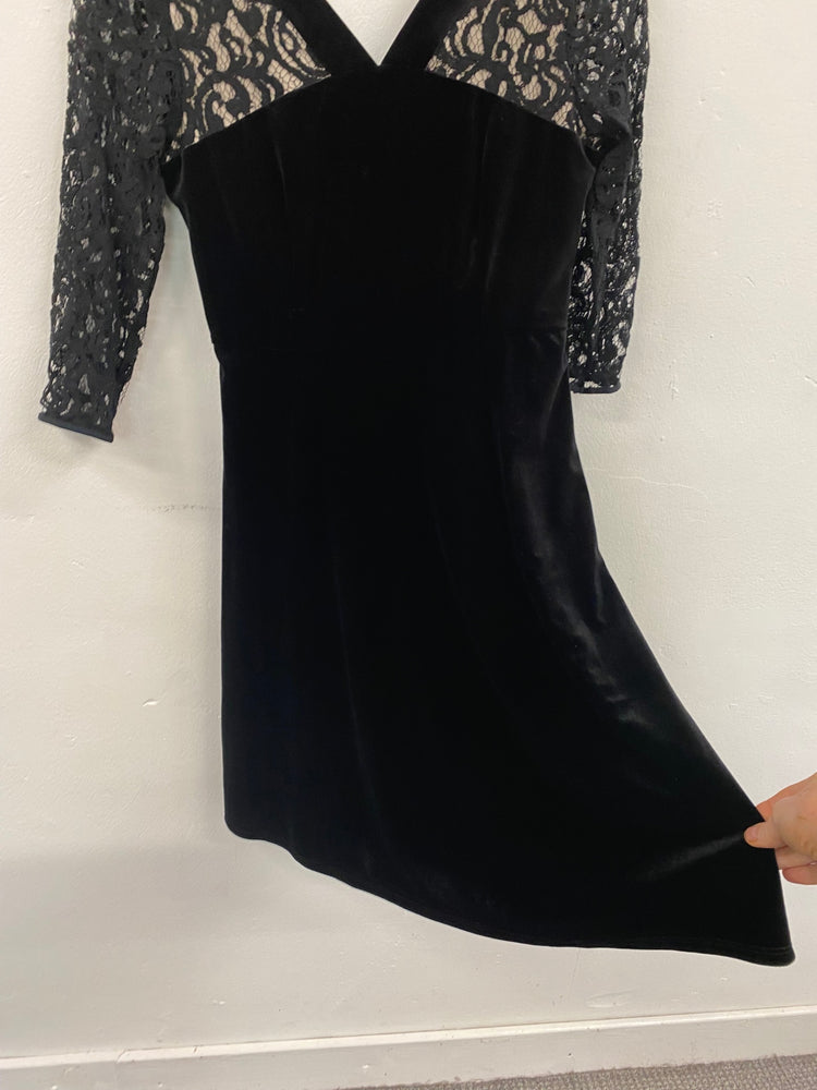 Amazing M&S Collection velvet evening Dress UK10 Black Skater HT149