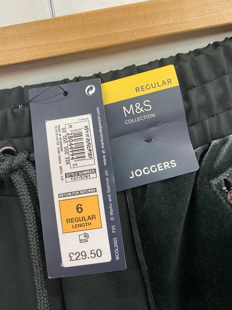 Amazing M&S luxury velvet Joggers UK6 deep green zip detail HT149