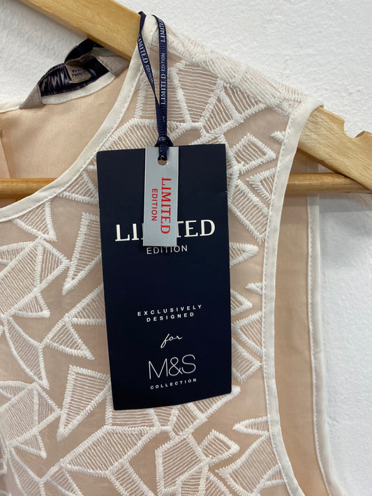 Amazing M&S Collection Occasion Party overlay Dress UK10 Beige & White New HL149
