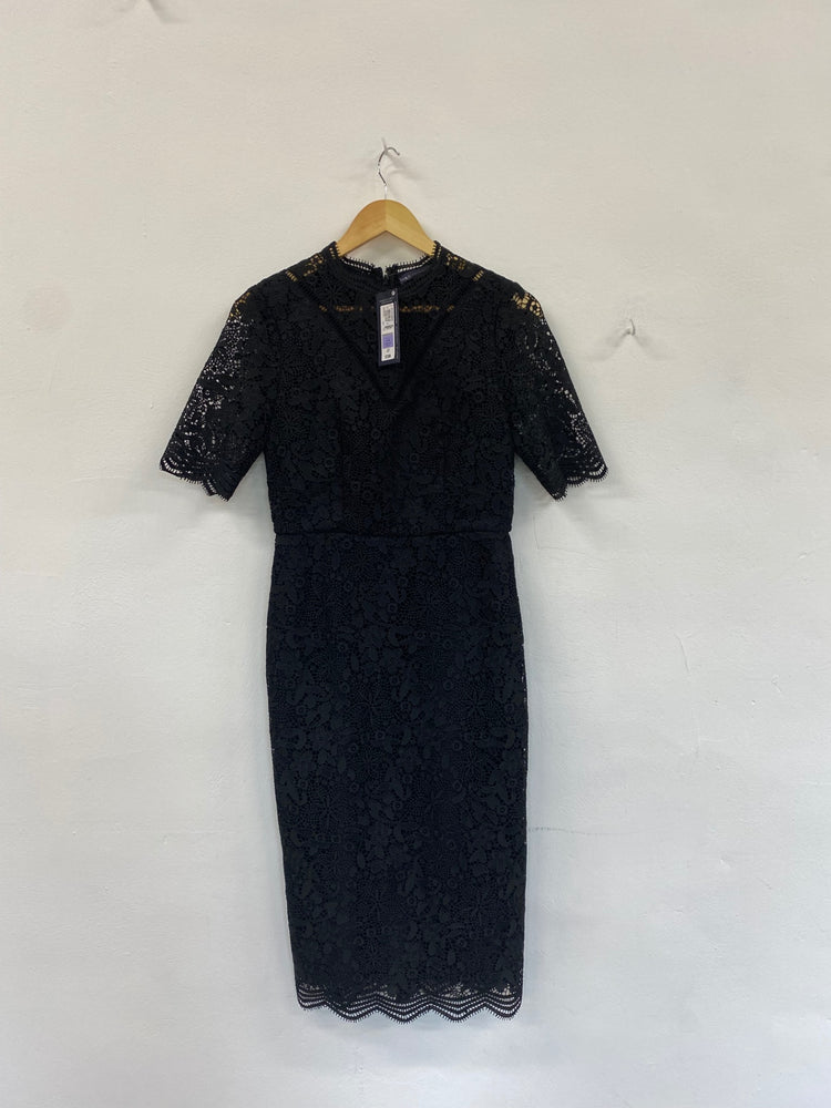 Amazing Marks &Spencer formal party occasion Dress Uk8 Black Overlay HT149