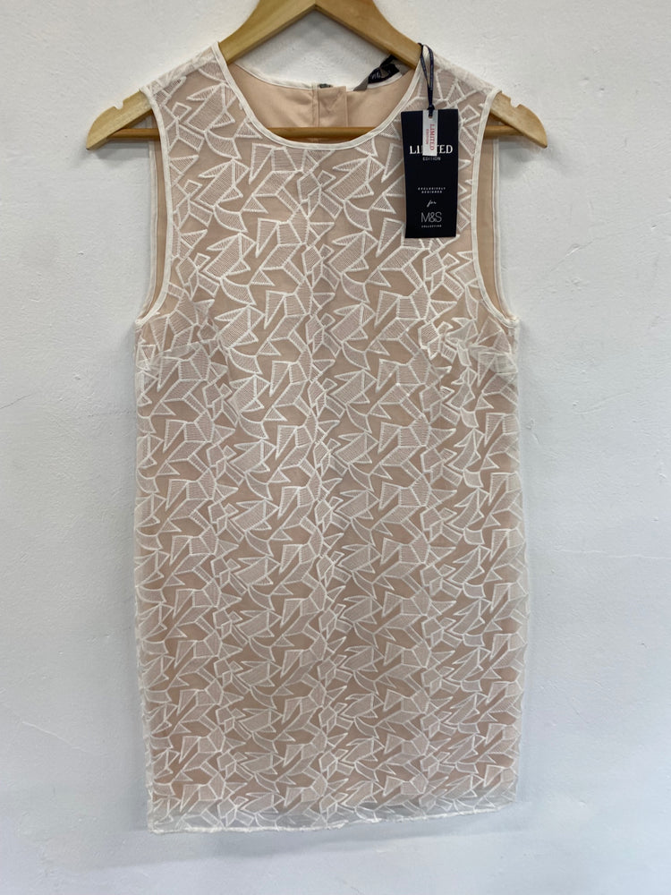 Amazing M&S Collection Occasion Party overlay Dress UK10 Beige & White New HL149