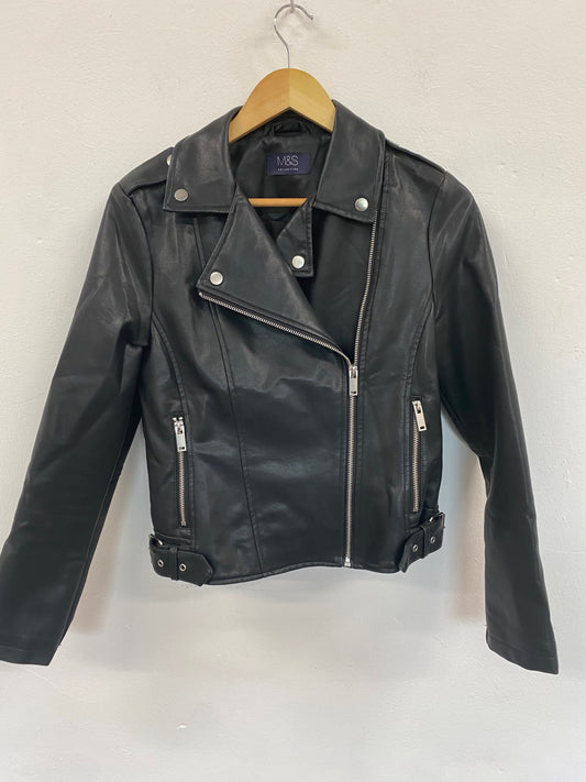 Amazing M&S Biker Jacket classic shape UK8 Black HL149