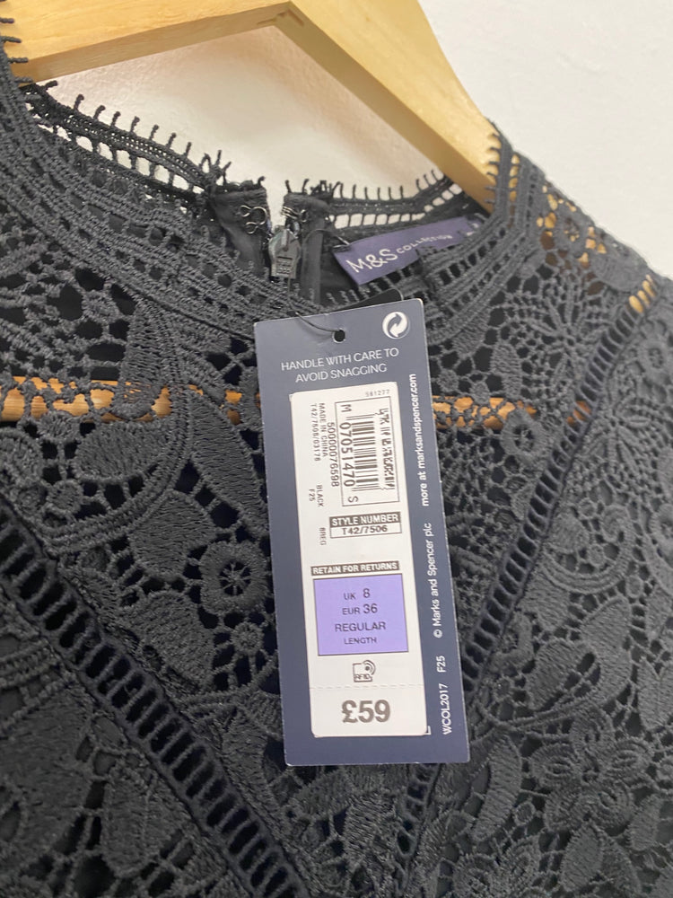 Amazing Marks &Spencer formal party occasion Dress Uk8 Black Overlay HT149