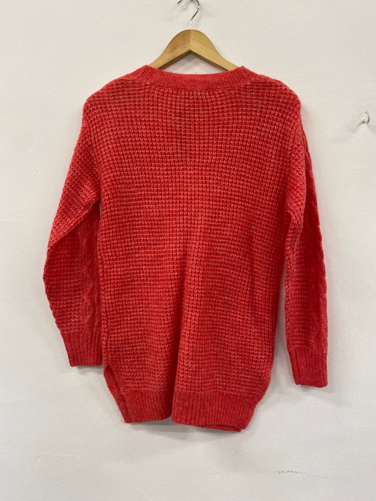 Amazing M&S wool blend knitted oversized Cardigan UkXS Pink red HT149