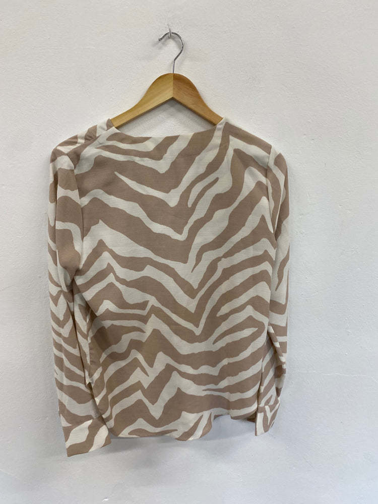 Amazing M&S Collection zebra Blouse Uk8 Beige & White linen vibes HT149