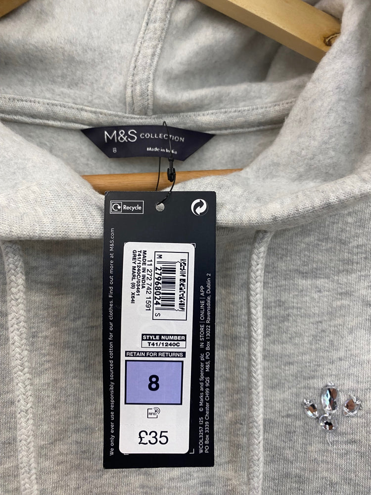 Fabulous M&S Collection embellished sparkle Hoodie UK8 Grey New HT149