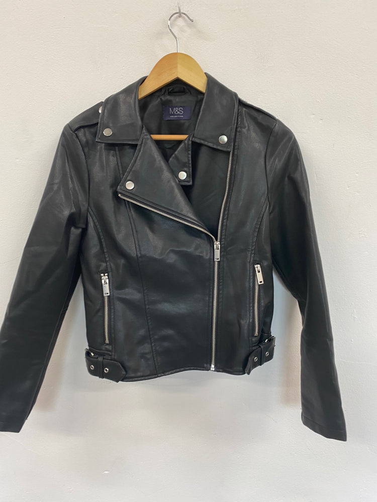 Amazing M&S Biker Jacket classic shape UK8 Black HL149