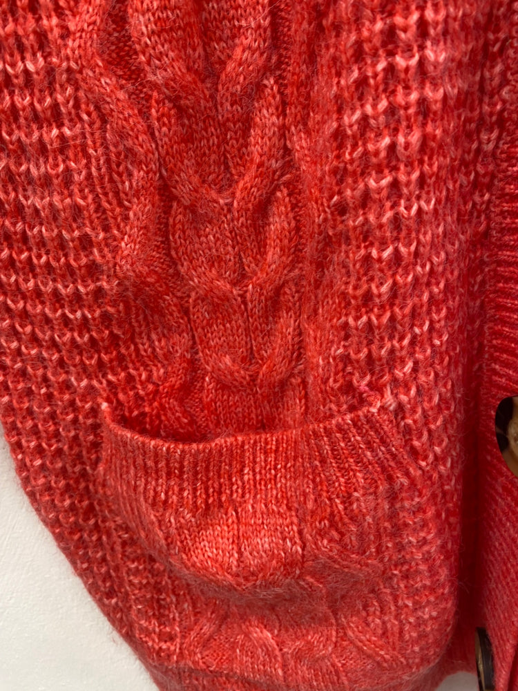 Amazing M&S wool blend knitted oversized Cardigan UkXS Pink red HT149