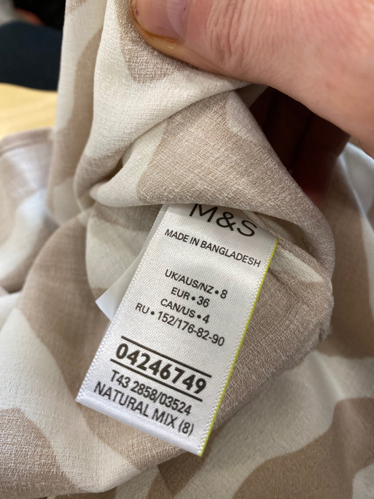 Amazing M&S Collection zebra Blouse Uk8 Beige & White linen vibes HT149