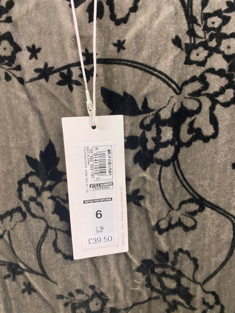 Amazing Per Una velvet Blouse UK6 Olive Green Black swirls oriental HT149