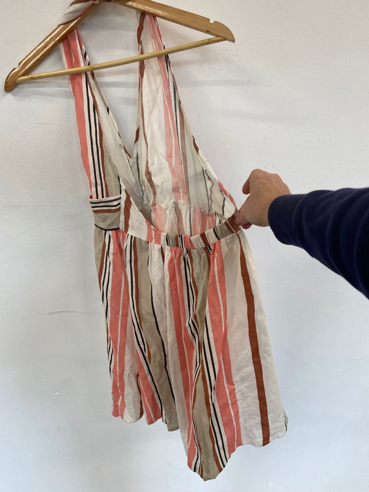 Gorgeous ASOS backless flirty Summer linen striped Dress UK10 Beige pink HG001