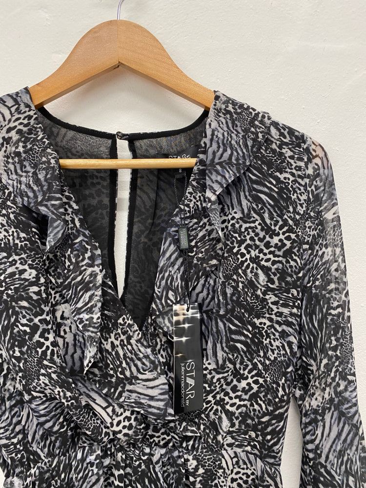 Gorgeous Star By Julien MacDonald Leopard Ruffle Midi Dress UK8 HT149