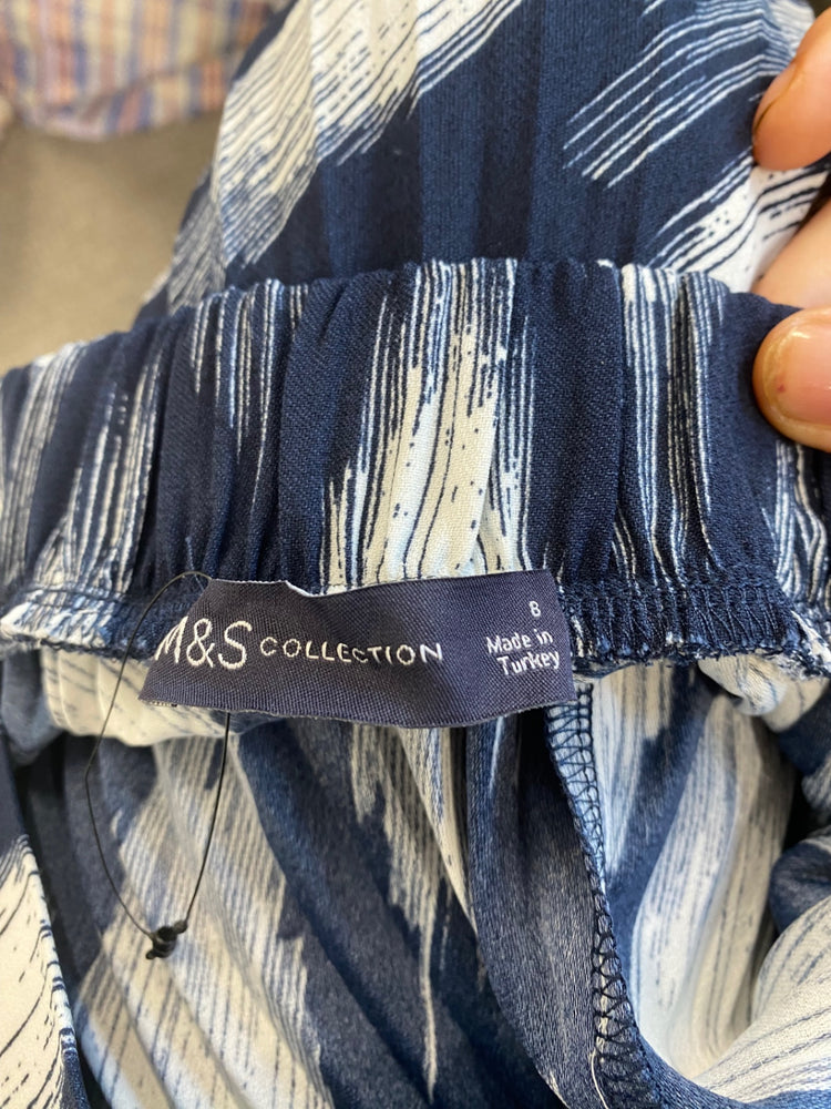 Gorgeous Marks & Spencers pleated midi Skirt UK8 Navy blue & white HT149