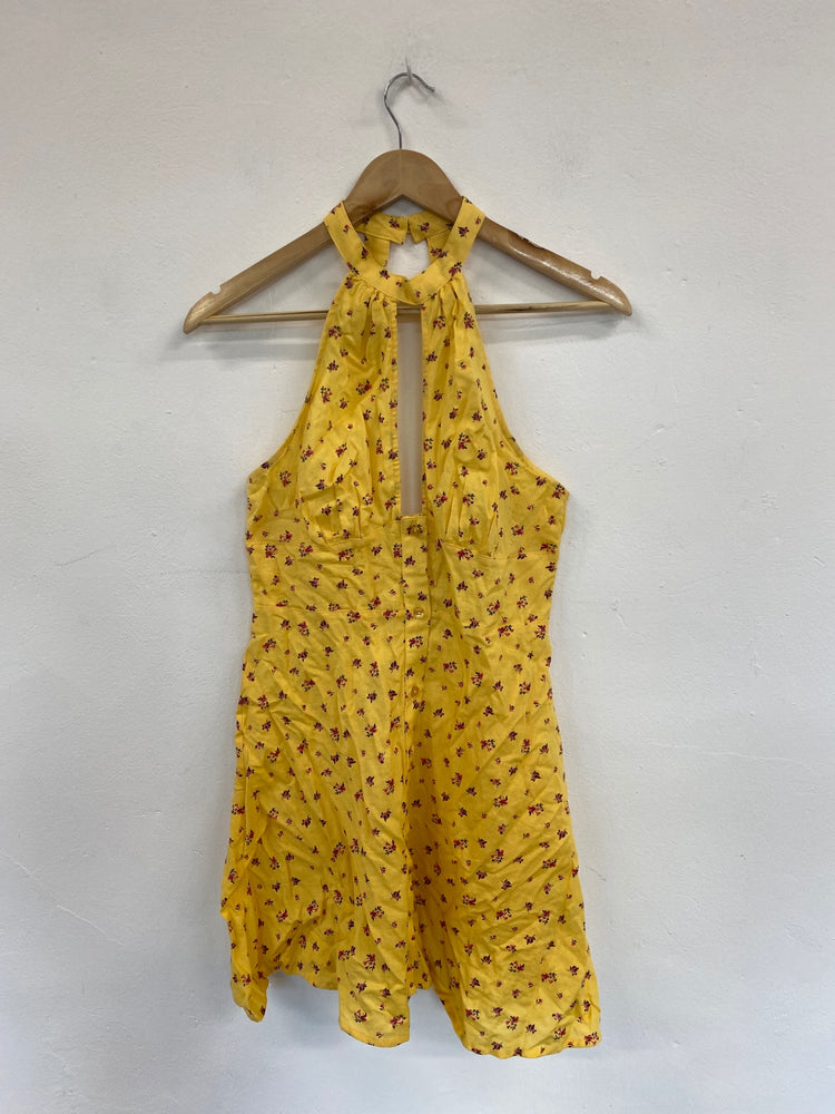 Gorgeous ASOS linen playful Mini pinafore dress UK10 Yellow Floral HG001