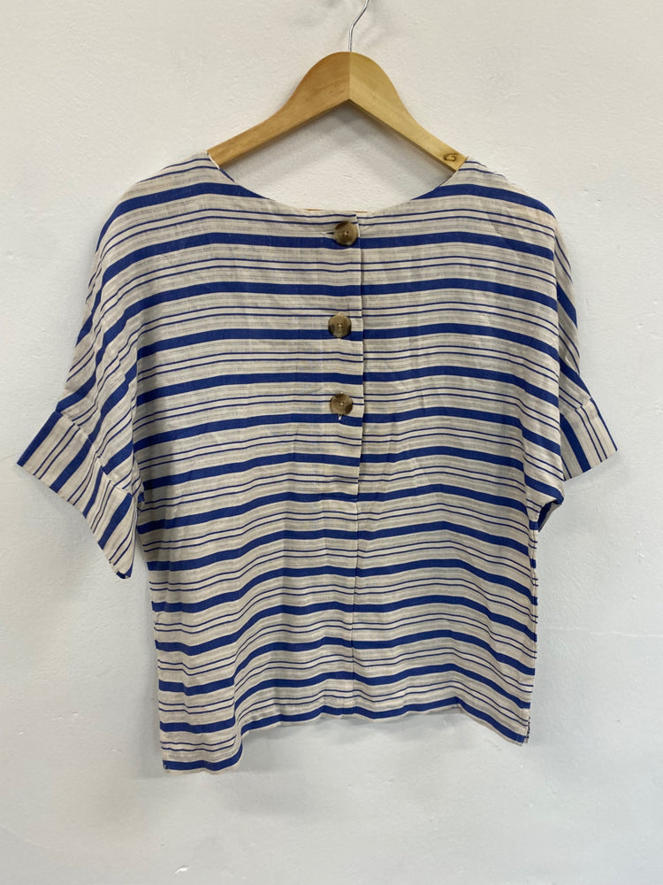Gorgeous Per Una Short sleeve nautical Blouse UK8 Beige & Blue HT149