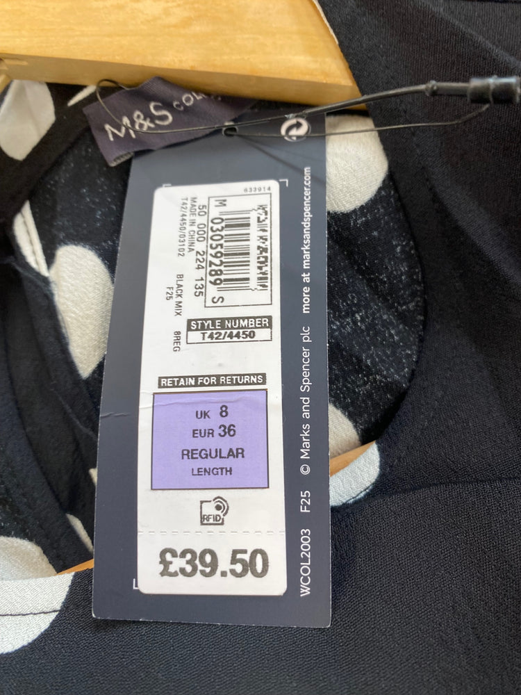 Gorgeous M&S Collection spotted Dress Uk8 Black & White HT149