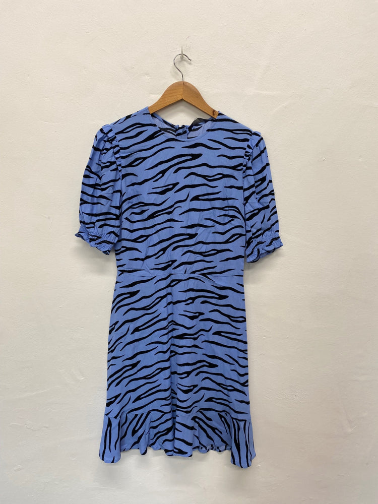 Gorgeous M&S Collection Blue Animal Print Ruffle Mini Dress UK8 HT149