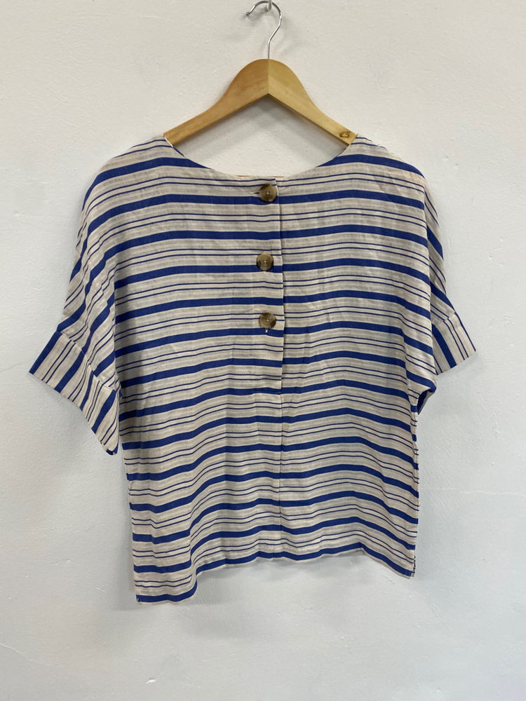Gorgeous Per Una Short sleeve nautical Blouse UK8 Beige & Blue HT149