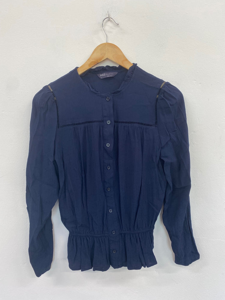 Gorgeous M&S Collection broderie detail Blouse UK8 Navy Blue HT149