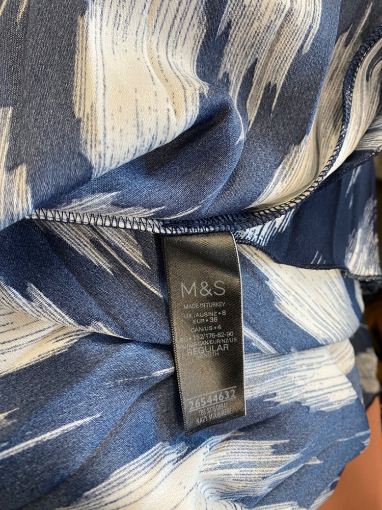 Gorgeous Marks & Spencers pleated midi Skirt UK8 Navy blue & white HT149