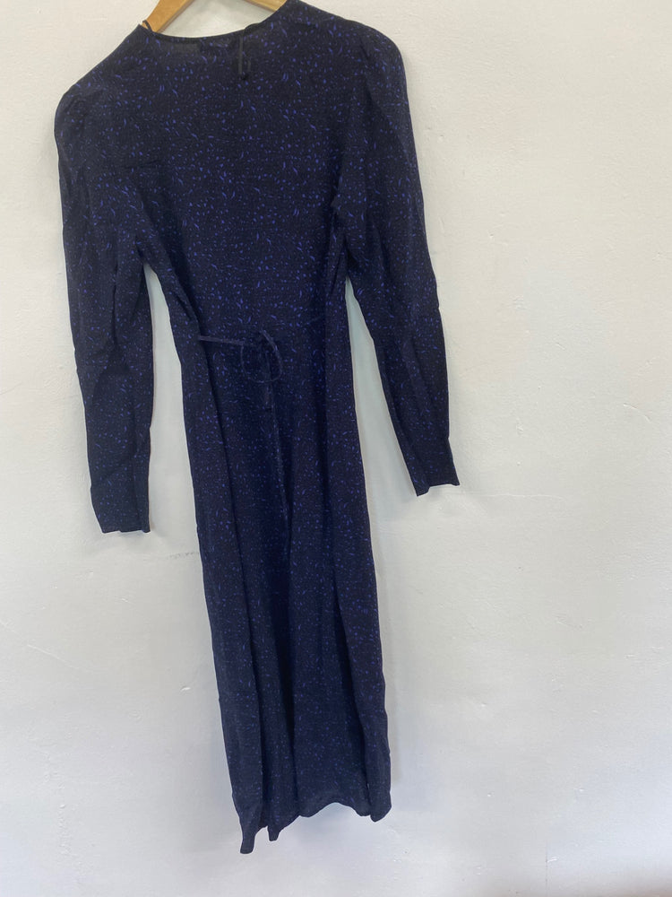 Gorgeous M&S Animal print tea Dress UK8 Navy blue Edgy HT149