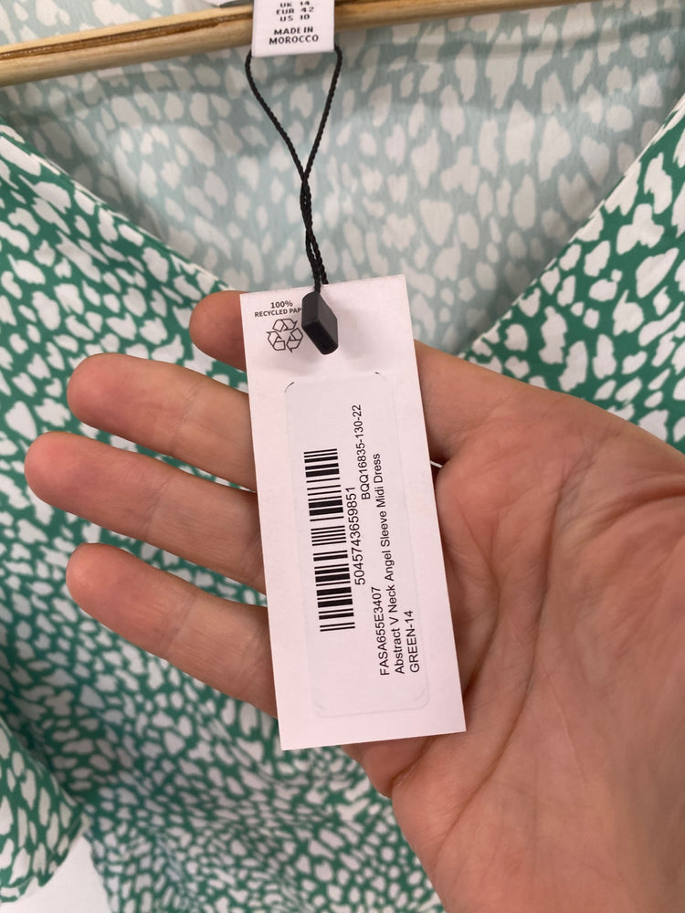 Fabulous DP romantic summer tea Dress Uk14 Green & white HT149