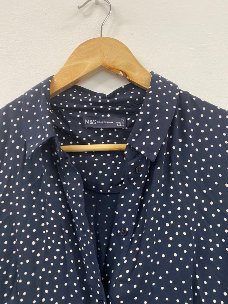 Gorgeous M&S Collection spotty tea Dress UK10 Navy Blue